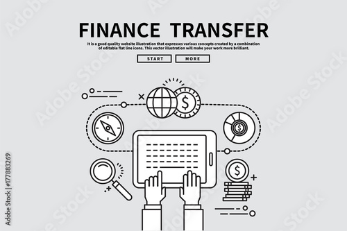 Flat line vector editable graphic illustration, business finance concept, finance  transfer