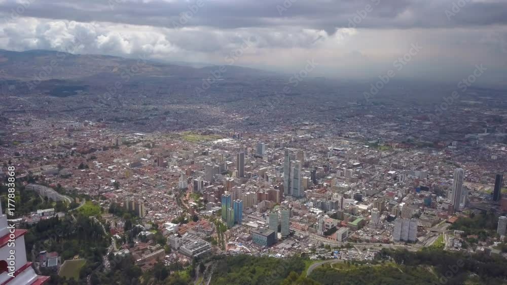 view of Bogota flying backwards to reveal Monserrate Monastery view of Bogota flying backwards to reveal Monserrate Monastery