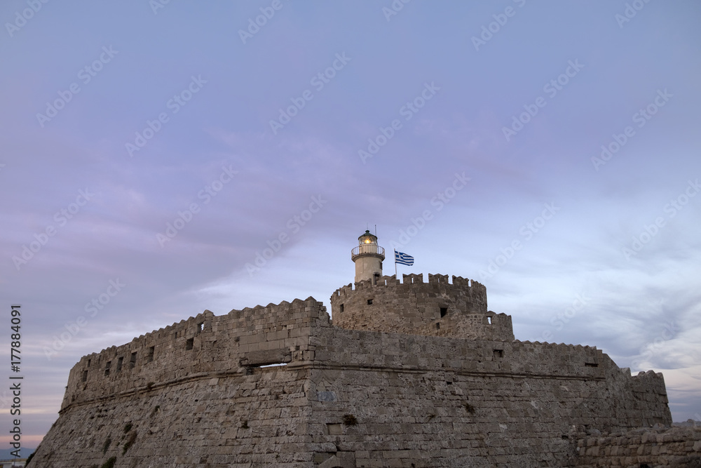 fortress on the Mandraki harbour of Rhodes Greece