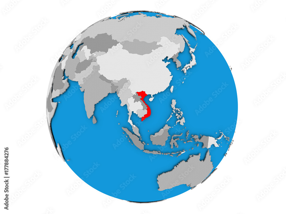 Vietnam on globe isolated