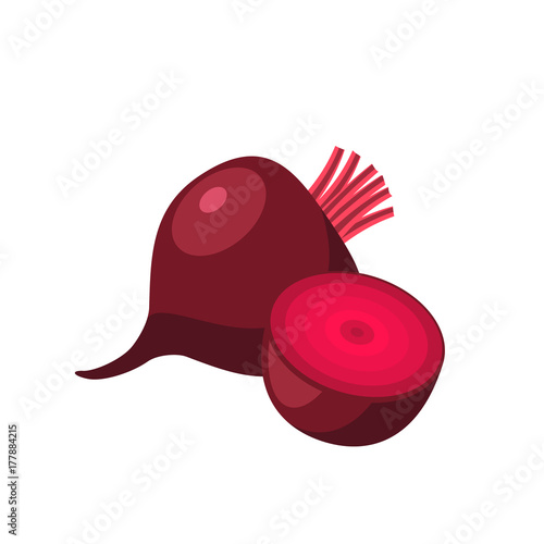 Vegetables. Beetroot, whole and half. Vector illustration cartoon flat icon isolated on white.