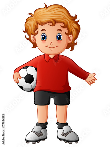 Cartoon boy holding soccer ball