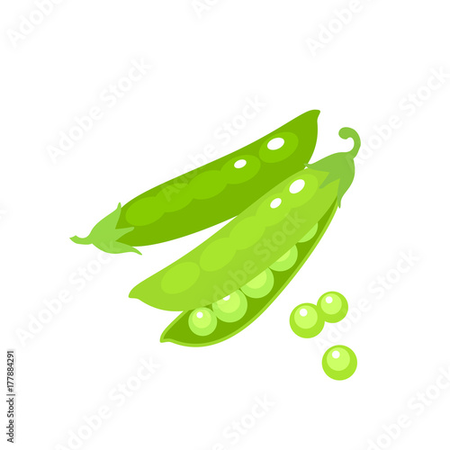 Vegetables. Green pea pod. Vector illustration cartoon flat icon isolated on white.