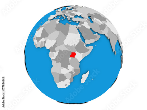 Uganda on globe isolated