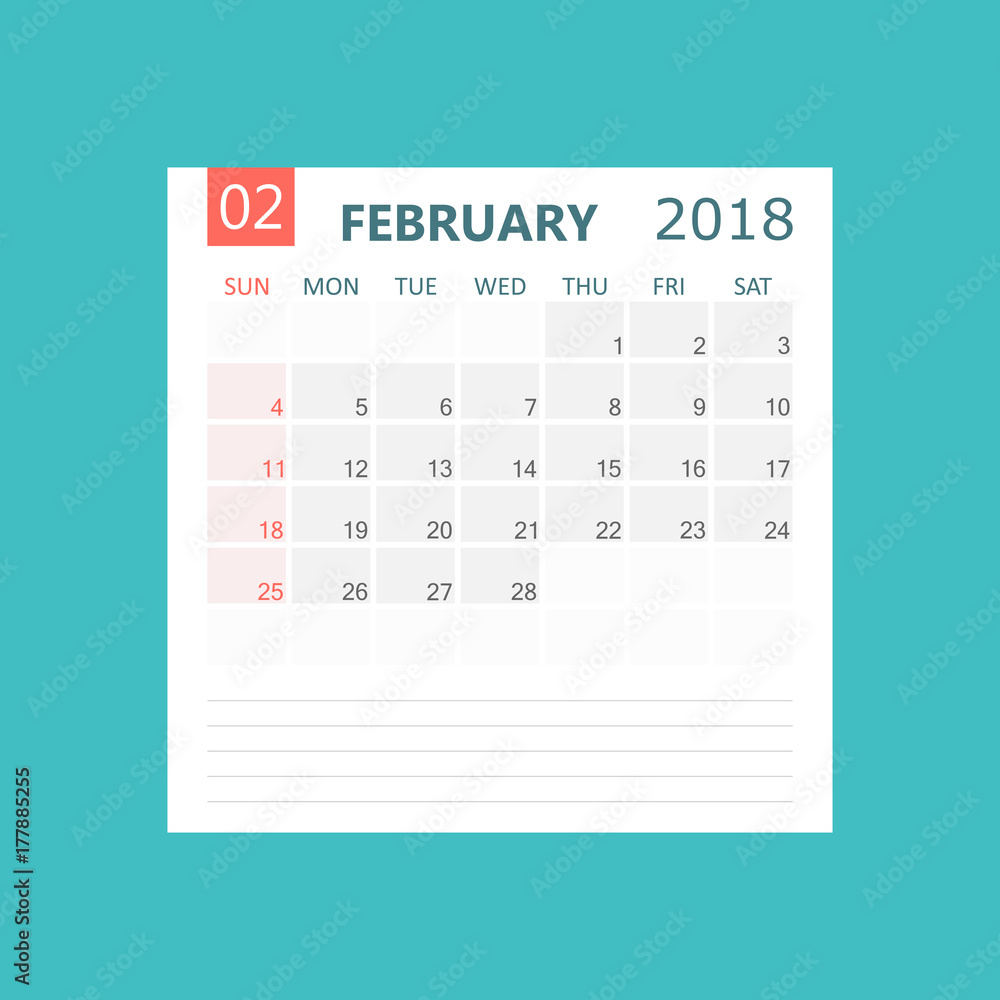 February 2018 calendar. Calendar planner design template. Week starts on Sunday. Business vector illustration. February 2018 calendar. Calendar planner design template. Week starts on Sunday. Business vector illustration.