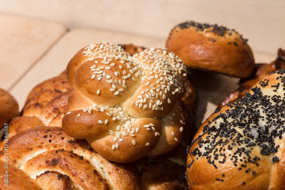 Different bakery products on a wooden background Different bakery products on a wooden background