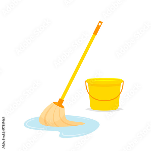 Mop and bucket vector isolated illustration photo