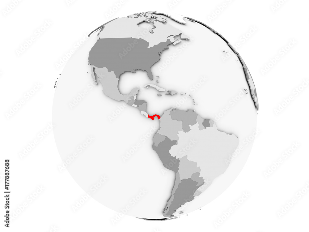 Panama on grey globe isolated