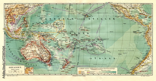 Fototapeta Mapa Oceanii (od Meyers Lexikon, 1896, 13/390/391)