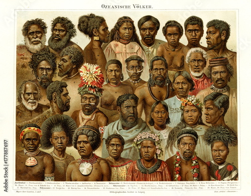  Indigenous peoples of Oceania (from Meyers Lexikon, 1896, 13/390/391)