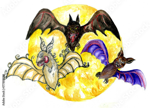 Fototapeta Naklejka Na Ścianę i Meble -  Bats in Watercolor