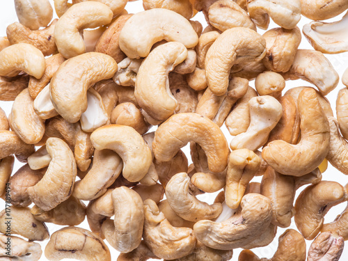 Cashew or indian nut on the white background.