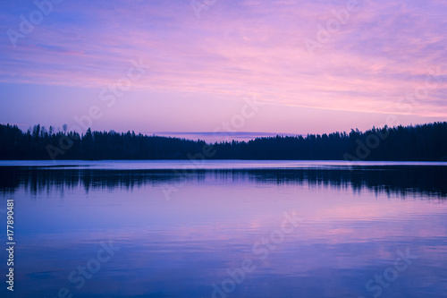  Blue and orange sky from sunset on the lake