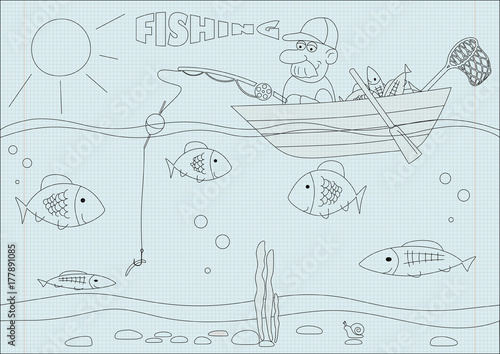 drawing on fishing coloring