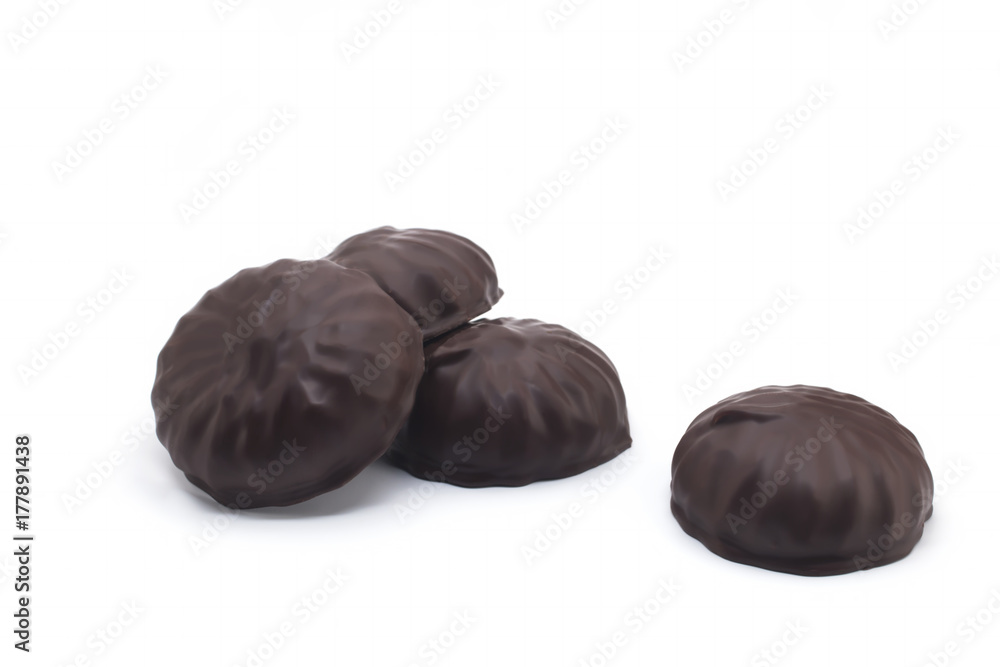 Fototapeta premium Marshmallow in chocolate on a white background