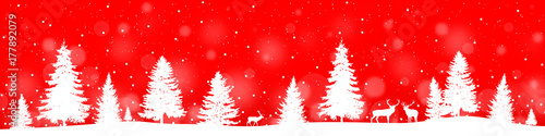 Winter background, red Christmas landscape banner