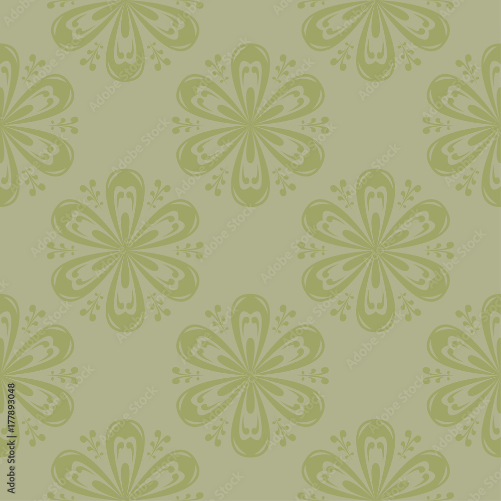 Fototapeta premium Olive green floral seamless pattern. Ornamental background