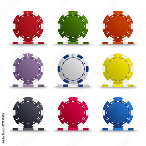Collection of colored poker chips template