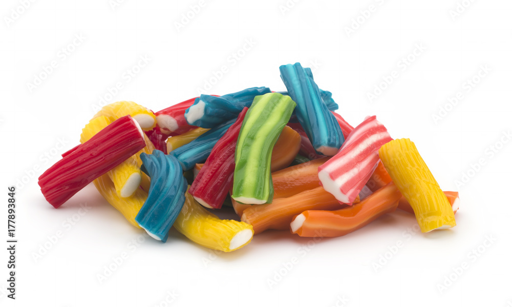 Mixed colorful jelly candies on white background Mixed colorful jelly candies on white background