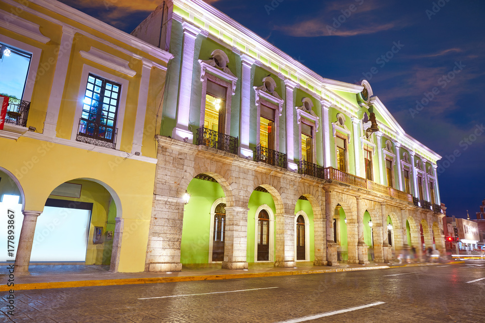 Merida city colorful facades Yucatan Mexico
