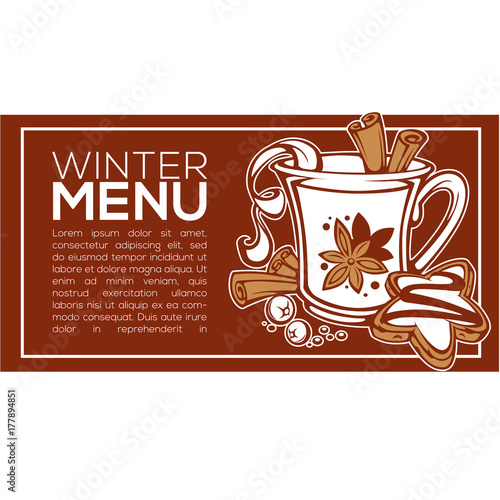 winter menu, vector background with image of spicy hot wine