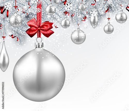 Background with silver 3d Christmas ball.