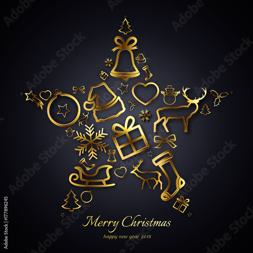 Christmas Card 2018 - Star with gold decorations on black background