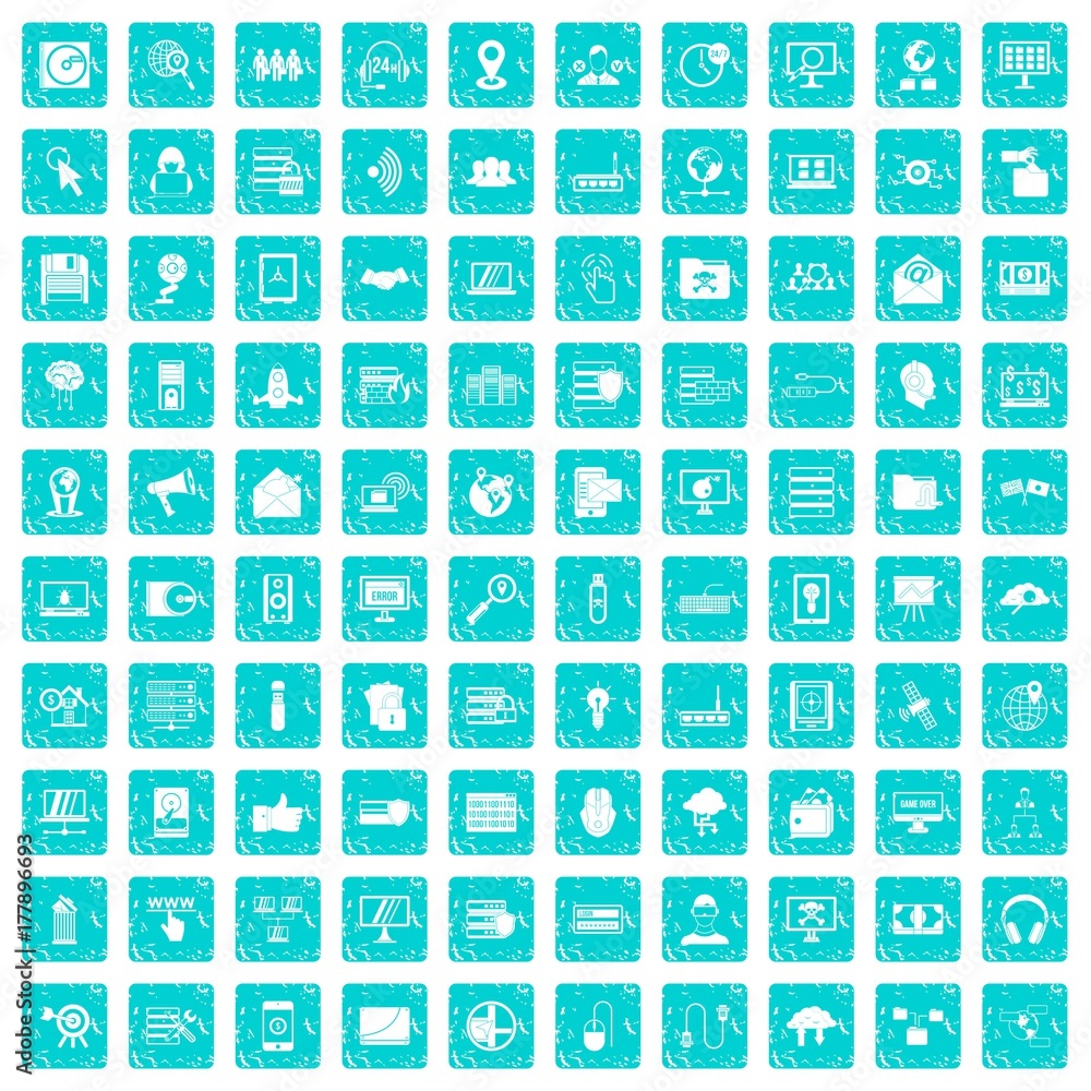 100 cyber security icons set grunge blue 100 cyber security icons set grunge blue