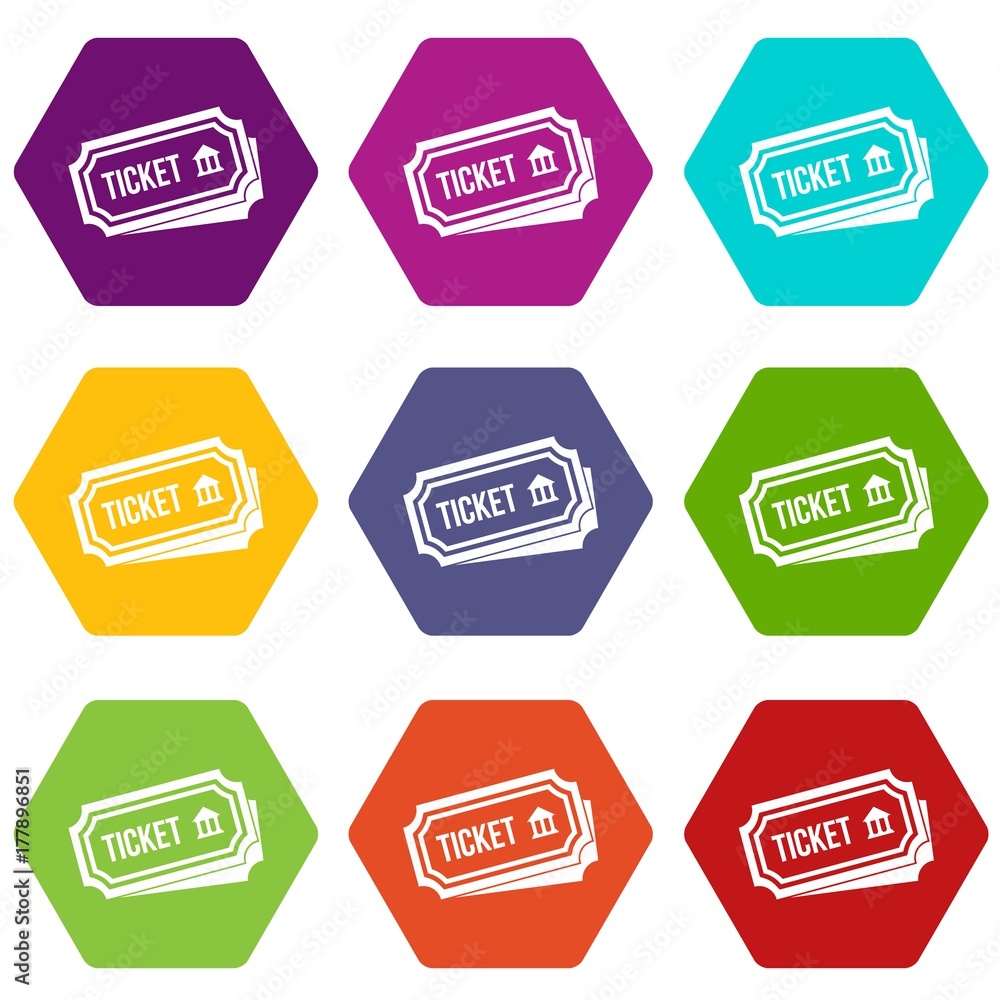 Ticket icon set color hexahedron