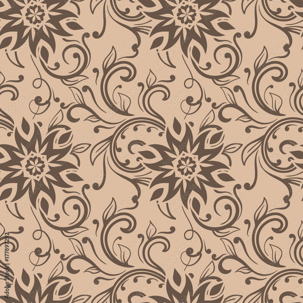 Floral ornaments. Brown seamless pattern Floral ornaments. Brown seamless pattern