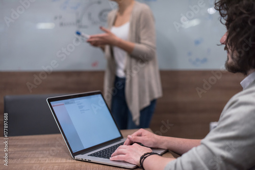 Startup Business Team At A Meeting at modern office building