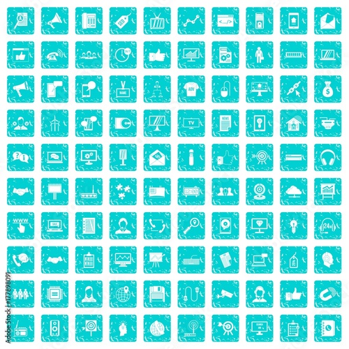 100 data exchange icons set grunge blue