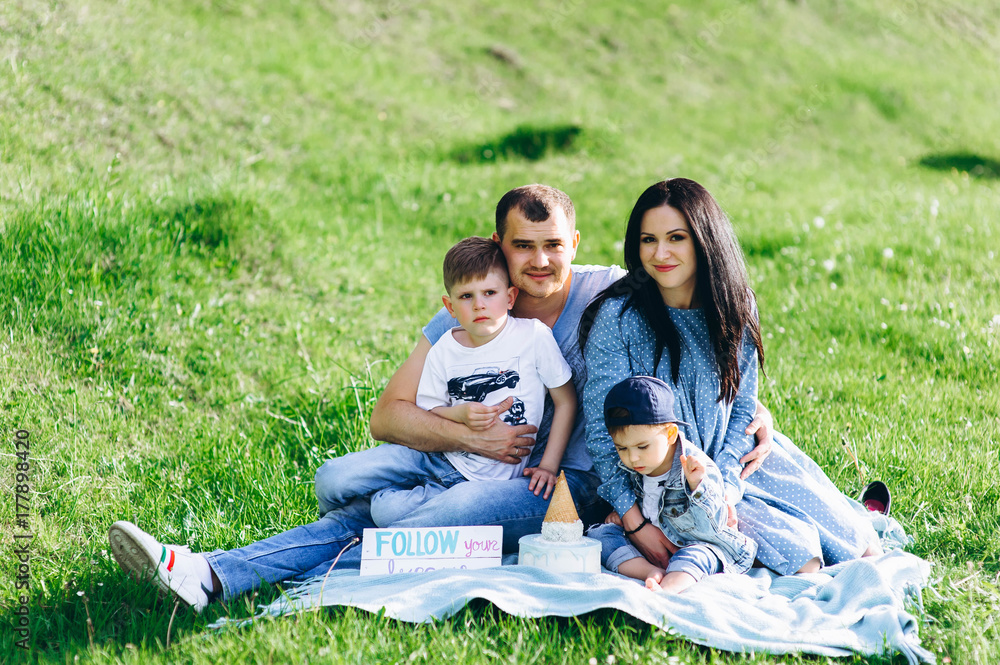 happy family rest in nature and eat cake happy family rest in nature and eat cake