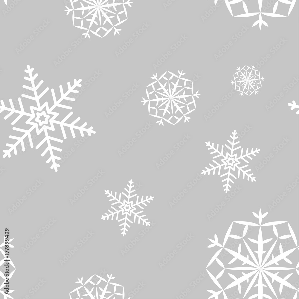 Snowflakes seamless pattern. Light gray background with christmas elements Snowflakes seamless pattern. Light gray background with christmas elements