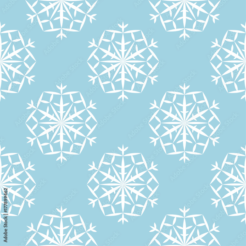 Snowflakes seamless pattern. White and blue background with christmas elements