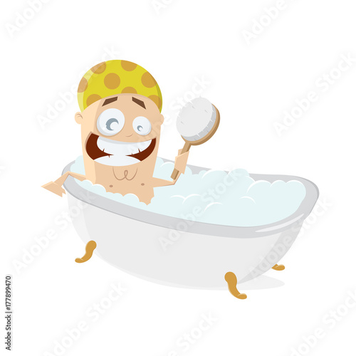 funny cartoon man taking a bath