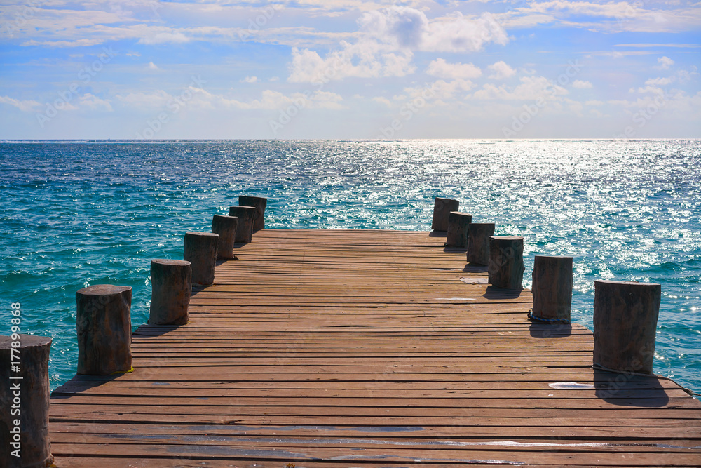 Fototapeta premium Riviera Maya wood pier Caribbean Mexico