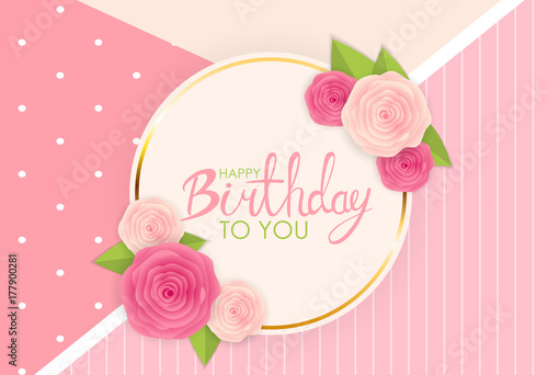 Abstract Happy Birthday Background Card Template with Flowers Vector Illustration