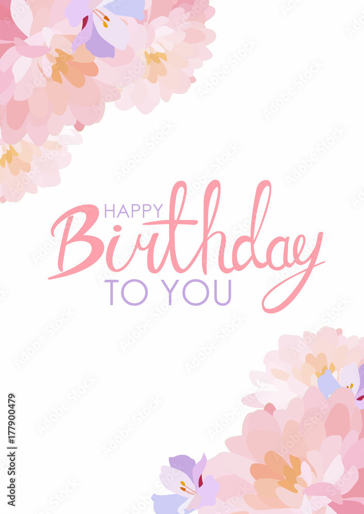 Abstract Happy Birthday Background Card Template with Flowers Vector Illustration