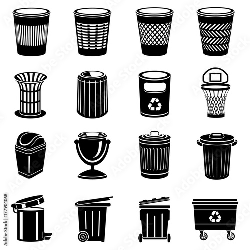 Trash can icons set, simple style