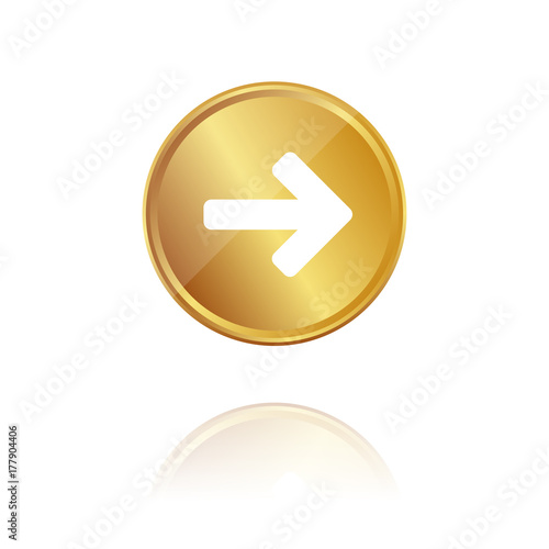Pfeil nach rechts - Gold Münze mit Reflektion