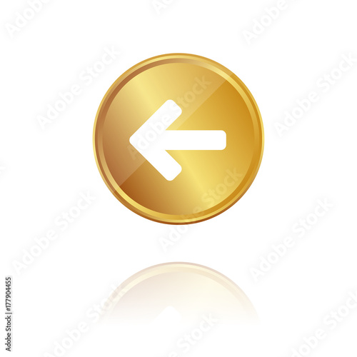Pfeil nach links - Gold Münze mit Reflektion