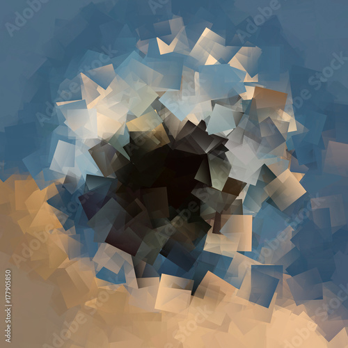 Ilustracion de planos superpuestos formado por cuadrados de colores degradados y traslucidos con un agujero negro central
