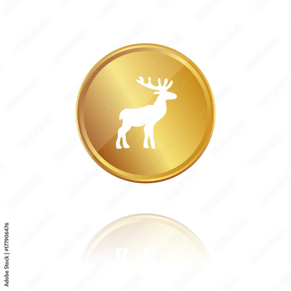 Hirsch - Wild - Gold Münze mit Reflektion Hirsch - Wild - Gold Münze mit Reflektion