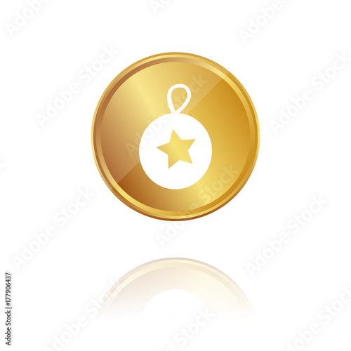Christbaumkugel Anhänger mit Stern - Gold Münze mit Reflektion