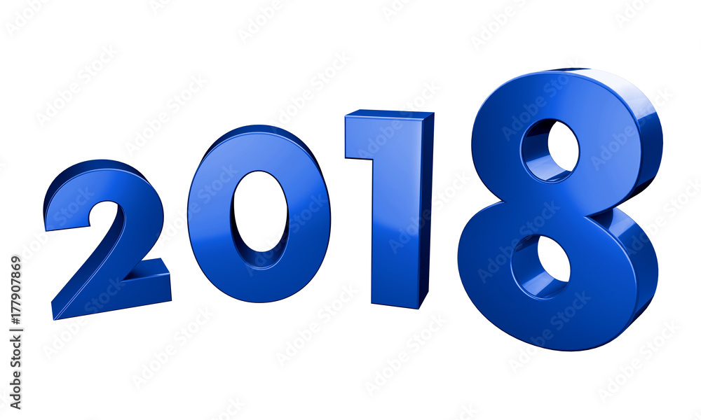Blue 2018 3D Illustration, isolated on a white background Blue 2018 3D Illustration, isolated on a white background