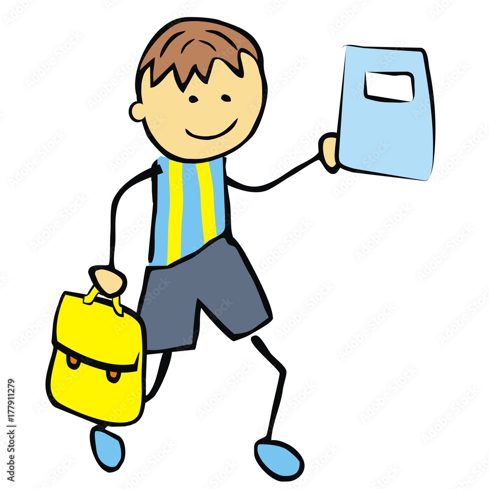 Boy with satchel and exercise book, happy kid, vector illustration Boy with satchel and exercise book, happy kid, vector illustration