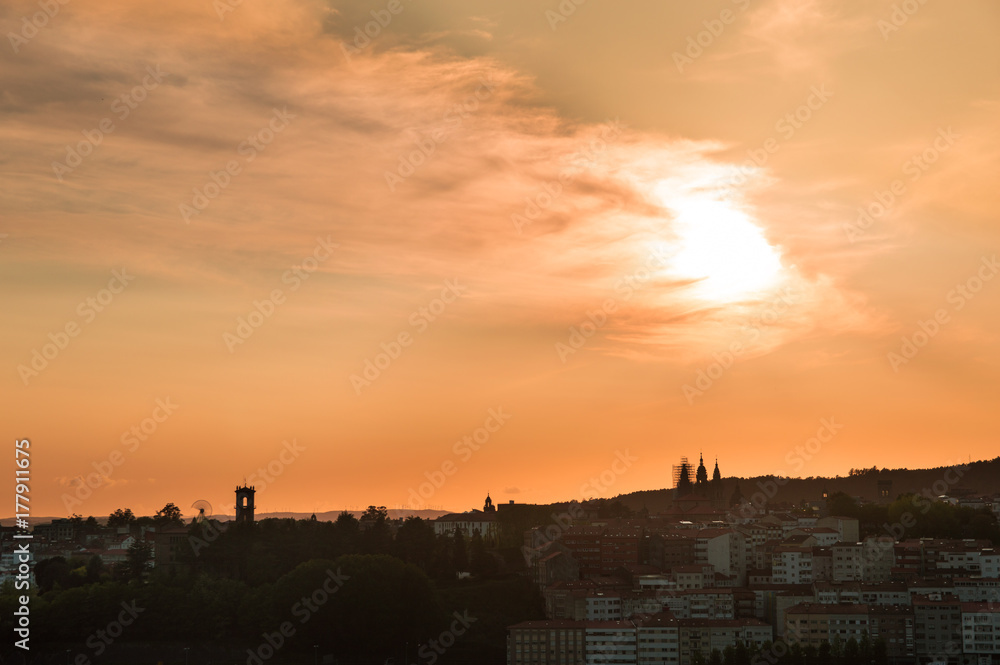 Santiago de Compostela under sunset light
