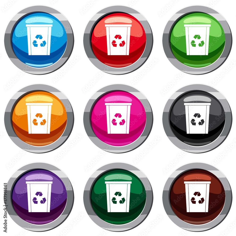 Trash bin with recycle symbol set 9 collection Trash bin with recycle symbol set 9 collection