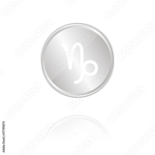Sternzeichen - Steinbock - Silber Münze mit Reflektion